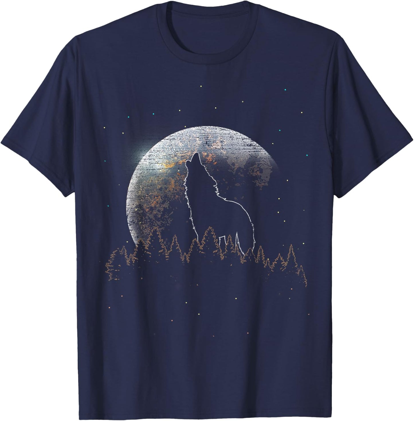 Predator Animal Lover Wildlife Forest Full Moon Howling Wolf T-Shirt - T-Shirt | Navy
