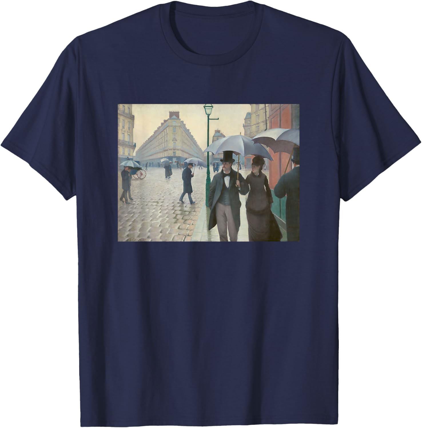 Gustave Caillebotte Paris Street Rainy Day Fine Art Painting T-Shirt - T-Shirt | Navy