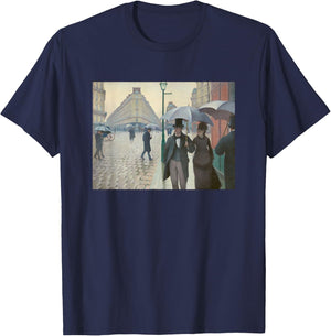 Gustave Caillebotte Paris Street Rainy Day Fine Art Painting T-Shirt - T-Shirt | Navy