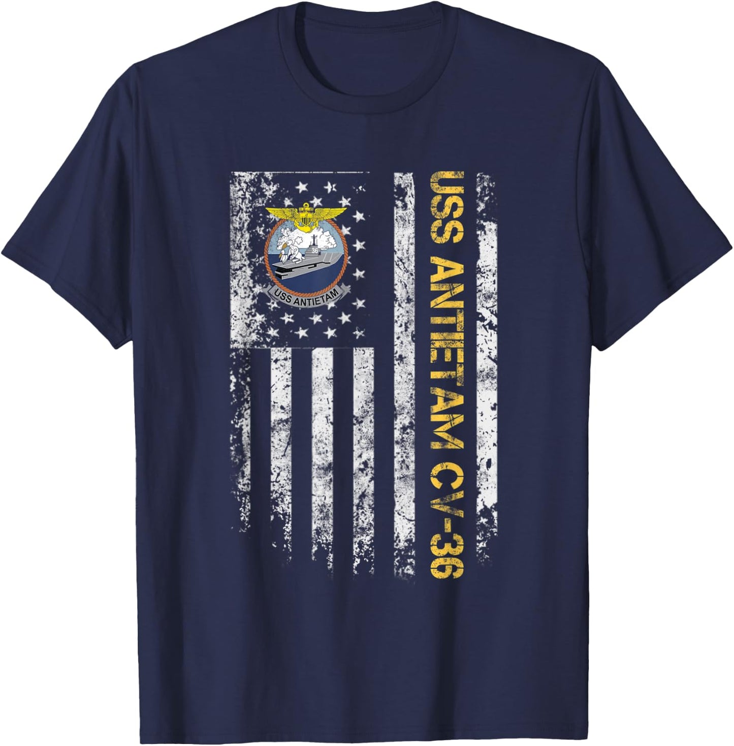 USS Antietam CV-36 Aircraft Carrier USA Flag Veterans Day Women Men T-Shirt - T-Shirt | Navy