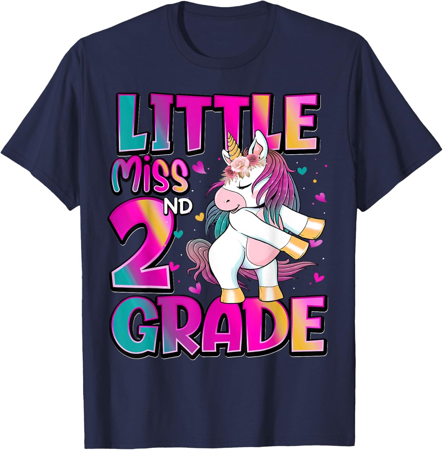 Little Miss 2nd Grade Unicorn Back To School 2nd Grade Girls T-Shirt - T-Shirt | Navy