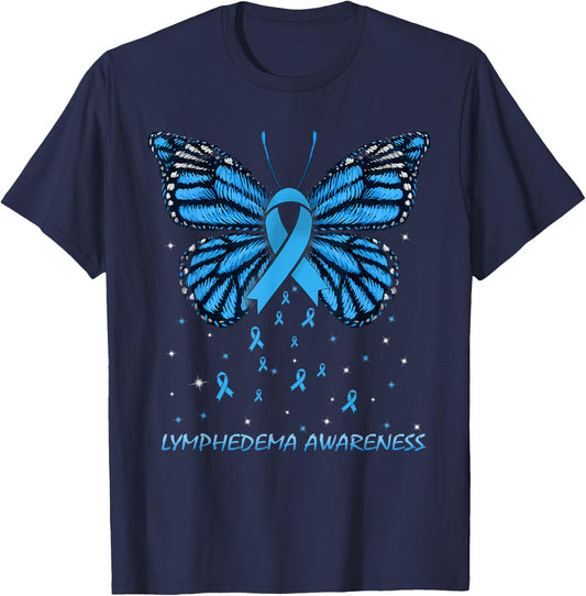 Lymphedema Butterfly Adults Blue Butterfly Birthday T-Shirt - T-Shirt | Navy