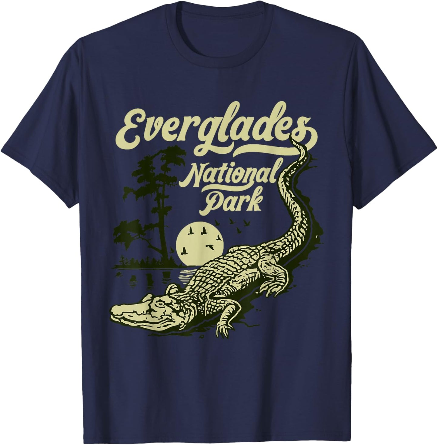 Giant Step Design Co. Everglades National Park Vintage Crocodile Alligator Florida T-Shirt - T-Shirt | Navy