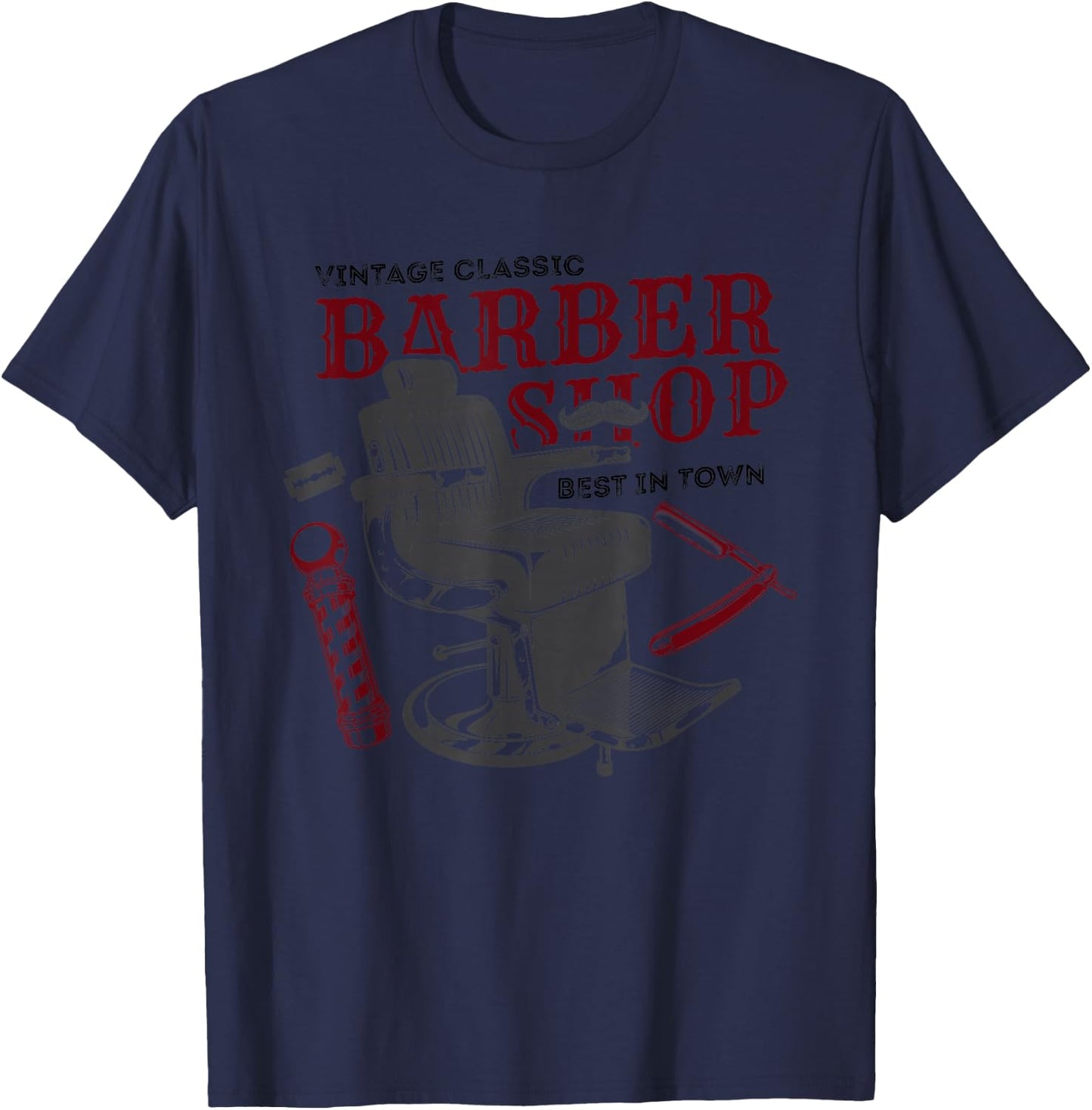 Vintage Classic Barber Shop Hairdresser Gift T-Shirt - T-Shirt | Navy