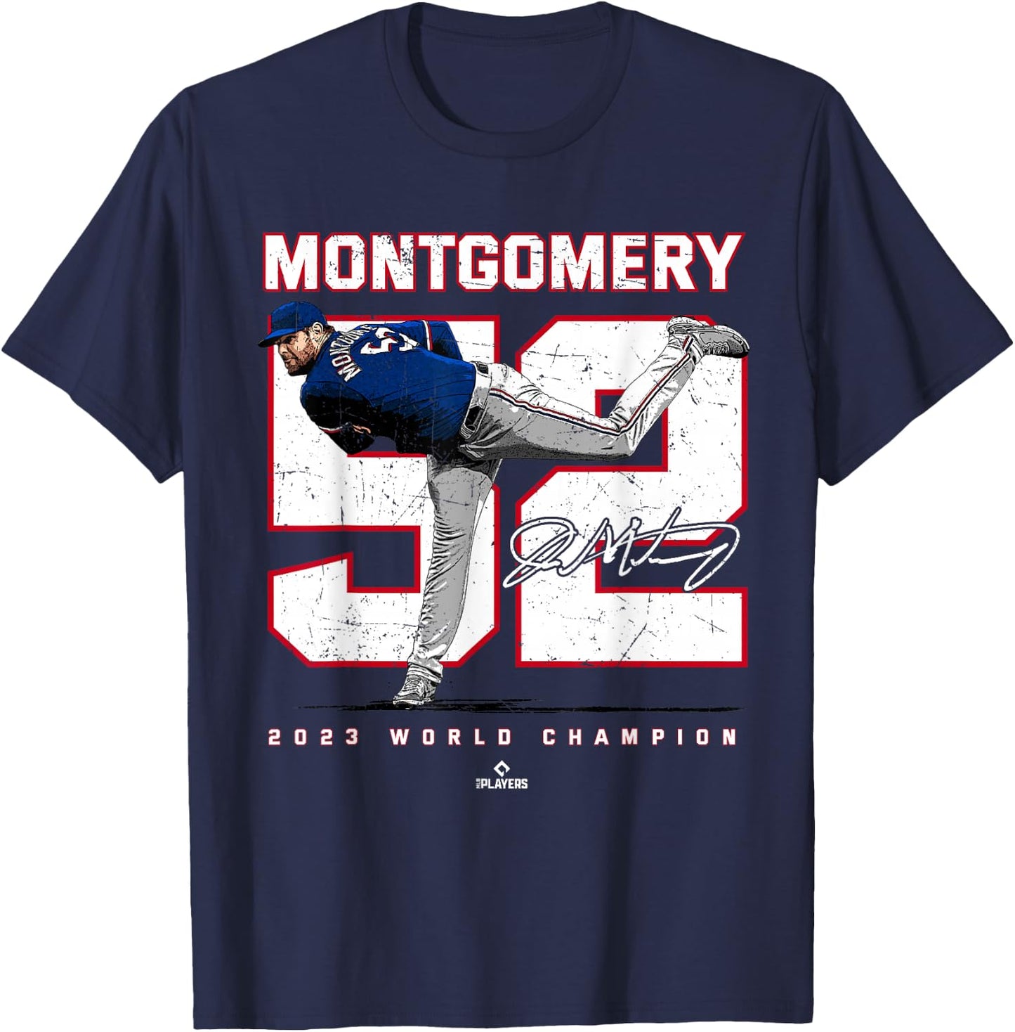 Player 2023 World Champion Jordan Montgomery Texas MLBPA T-Shirt - T-Shirt | Navy