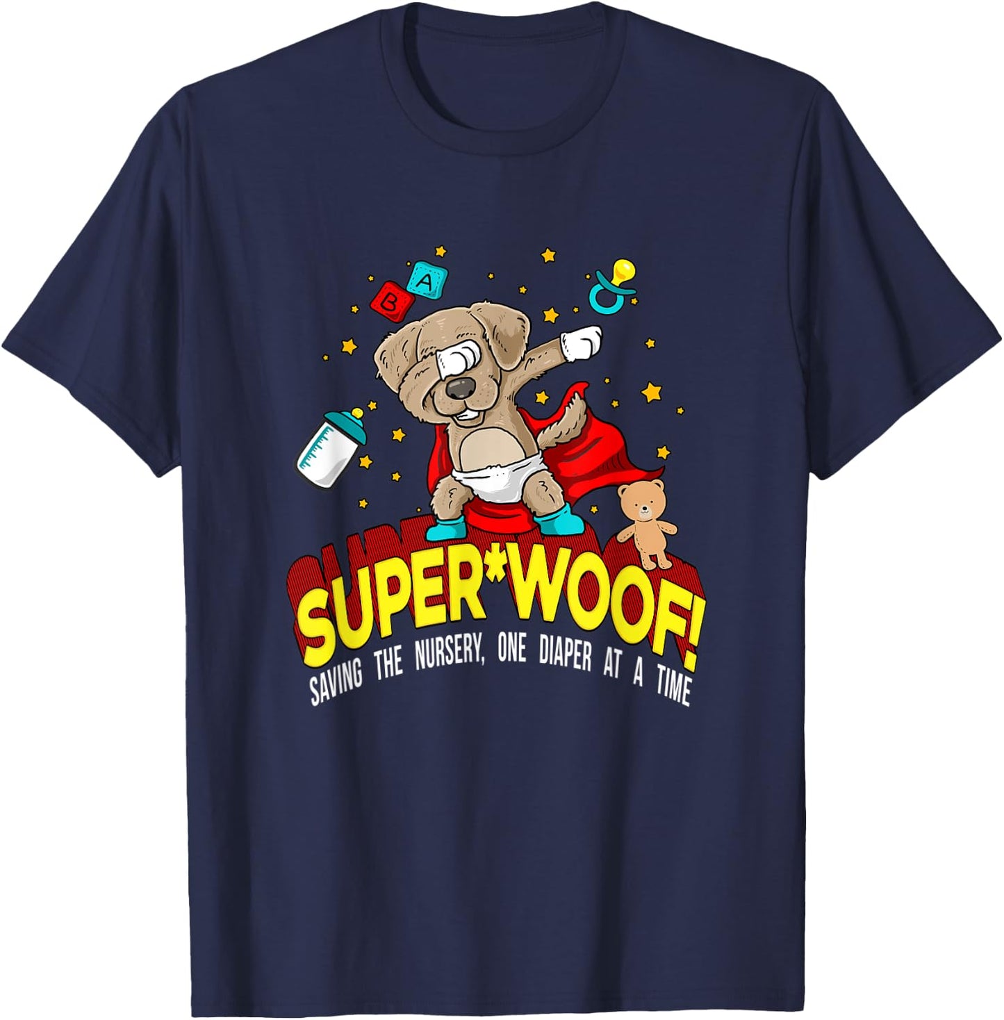 SUPER WOOF Diaper Pup Superhero Parody T-Shirt - T-Shirt | Navy