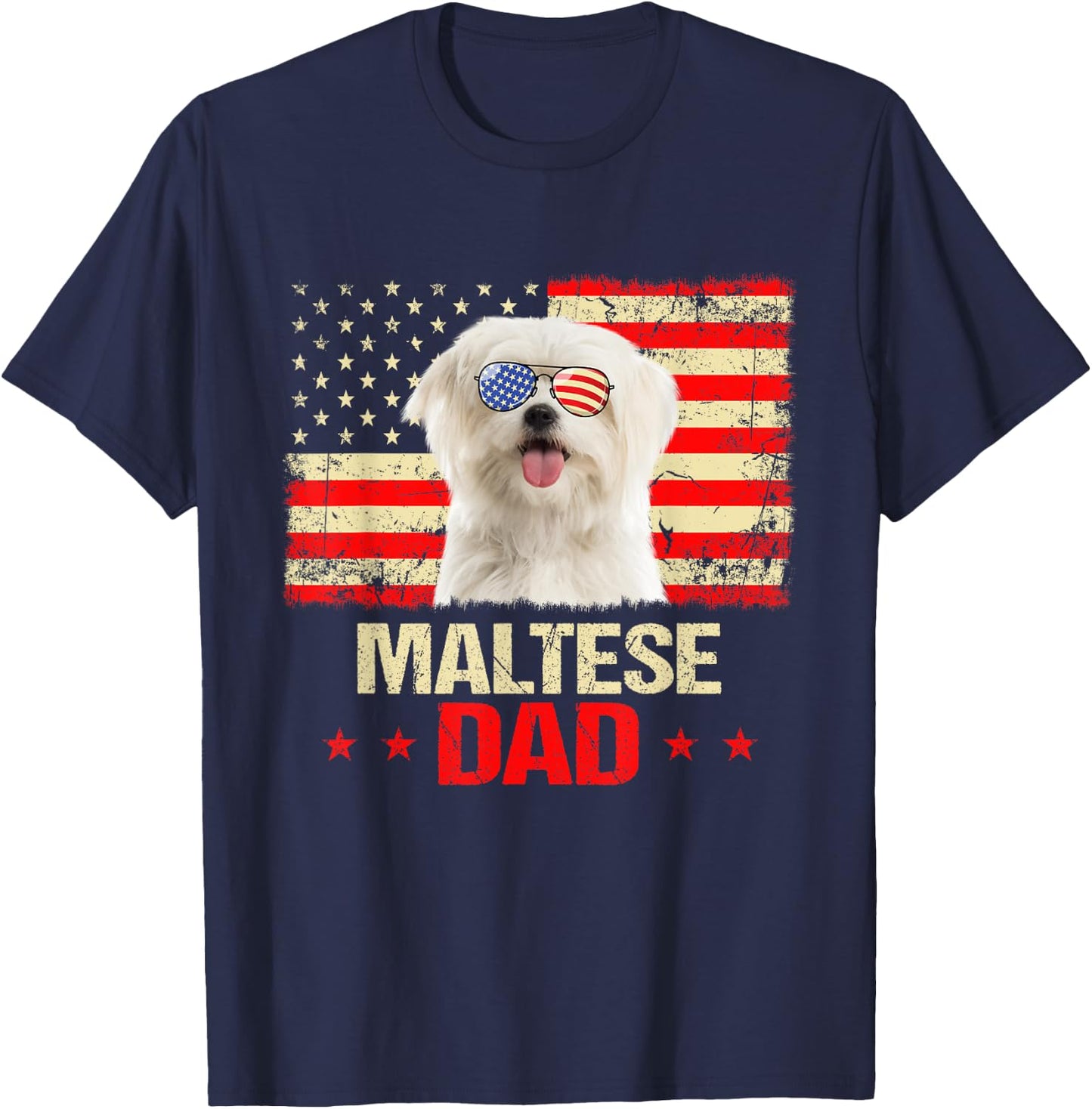 Maltese Dad USA Flag Dog Lover Fathers Day Men T-Shirt - T-Shirt | Navy