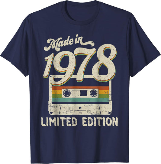 Made in 1978 Limited Edition 43rd Birthday Vintage Cassette T-Shirt - T-Shirt | Navy