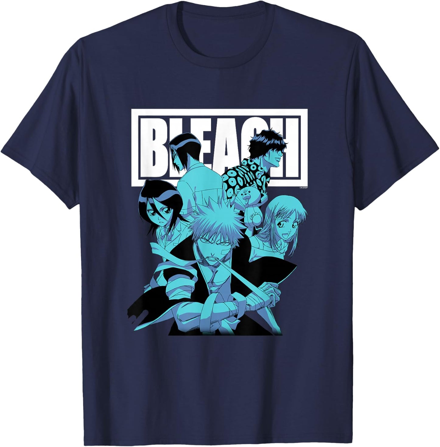 Bleach Characters with Block Logo Anime T-Shirt - T-Shirt | Navy
