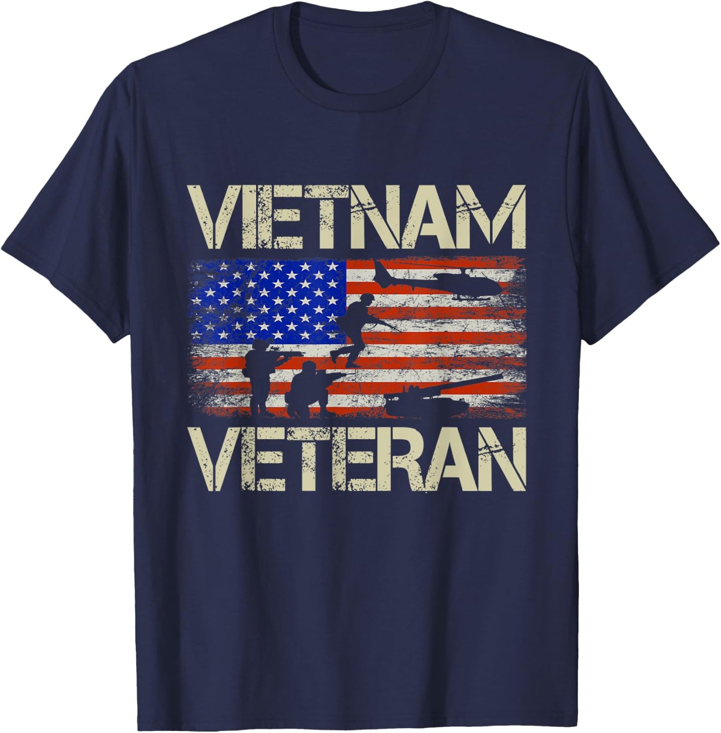Vietnam Veteran American Flag Retro Vintage Fathers Day Women Men T-Shirt - T-Shirt | Navy