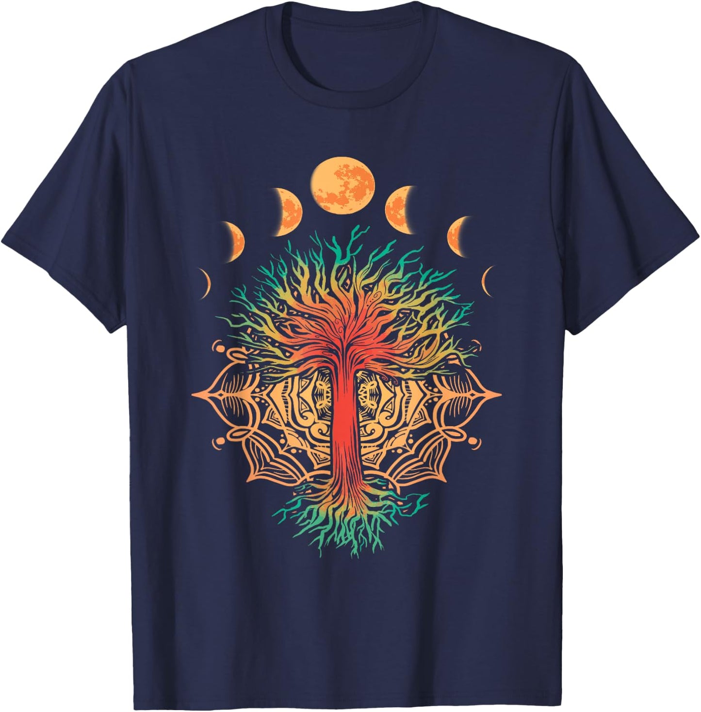 Moon Phases Tree of Life Retro Yoga Meditation Men women T-Shirt - T-Shirt | Navy
