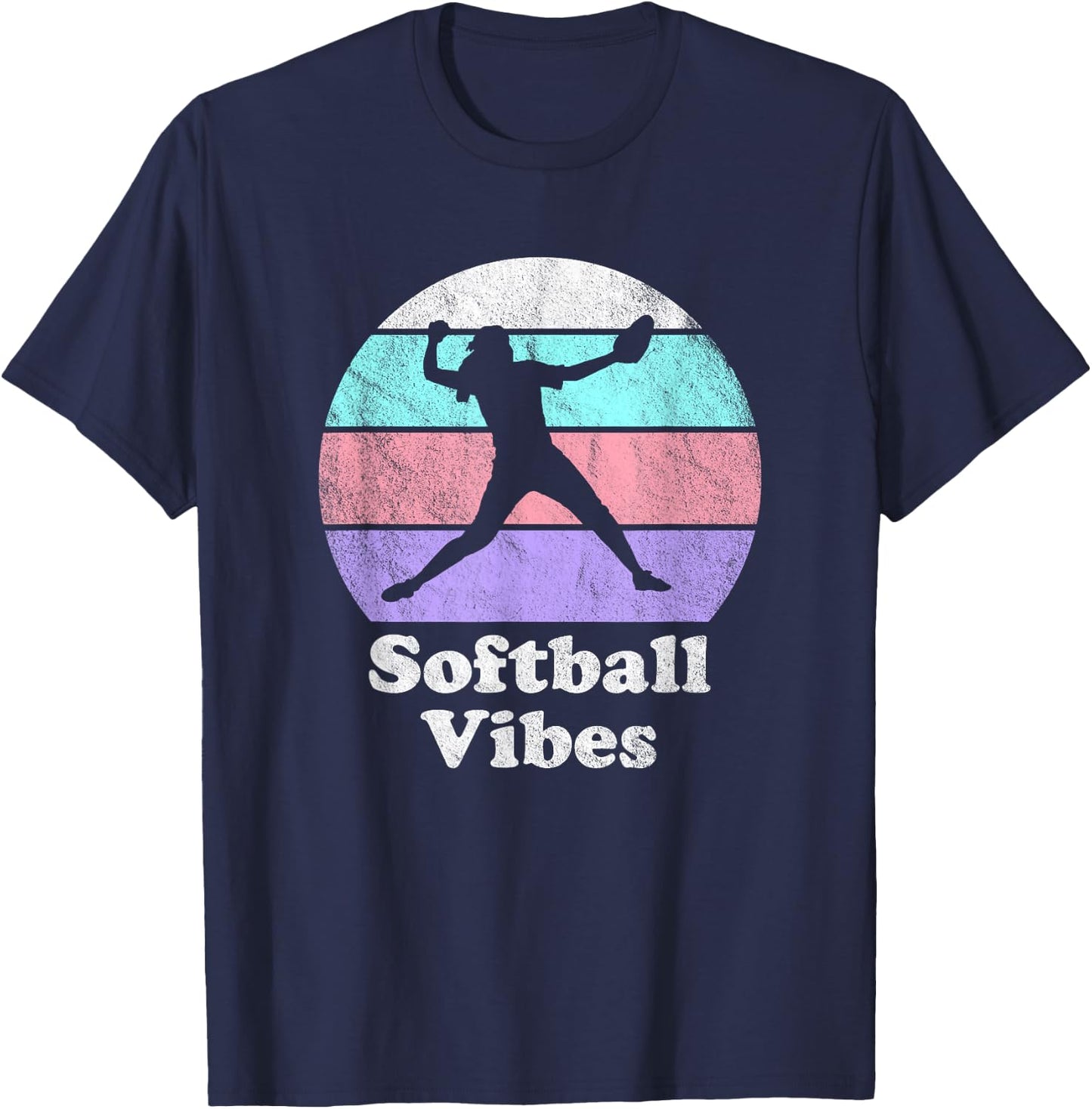 Softball Vibes Retro Vintage Girls or Women's Pitcher T-Shirt - T-Shirt | Navy