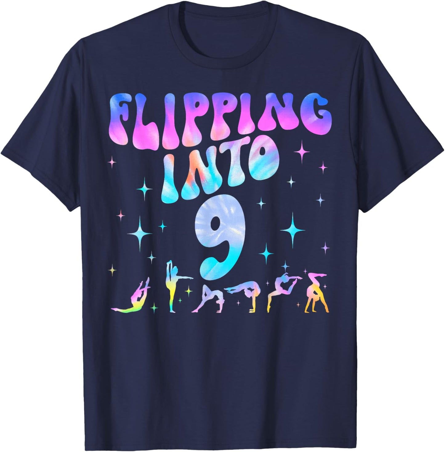 Flipping Into 9th Birthday Gymnastic 9 Years Old Girl Party T-Shirt - T-Shirt | Navy
