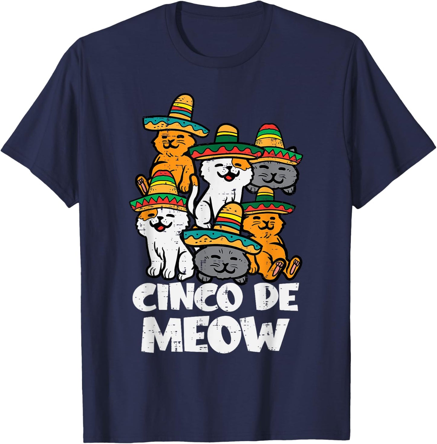 Cinco De Meow Cats Kitten Cute Cinco De Mayo Women Girls T-Shirt - T-Shirt | Navy