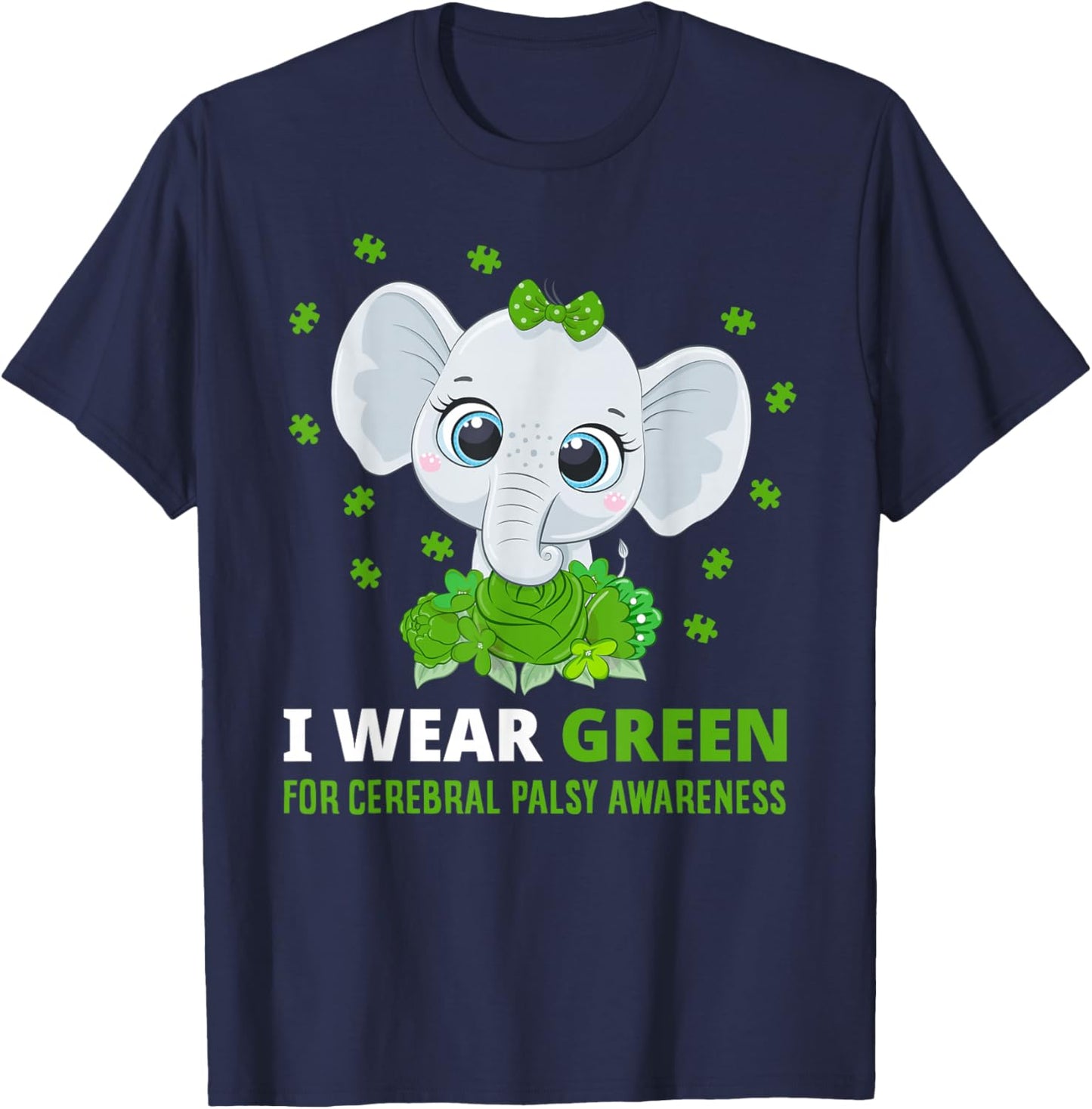 CP Elephant I Wear Green For Cerebral Palsy Awareness T-Shirt - T-Shirt | Navy