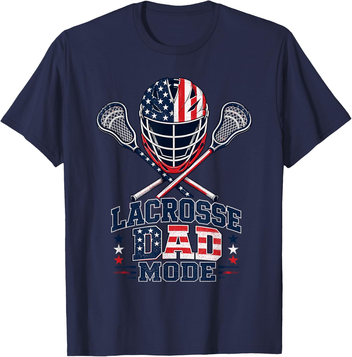 Lacrosse Dad American Flag Mode T-Shirt - T-Shirt | Navy