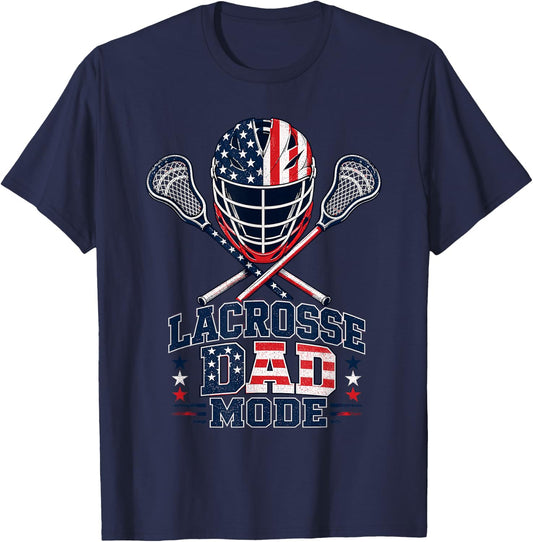 Lacrosse Dad American Flag Mode T-Shirt - T-Shirt | Navy