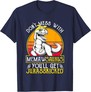 Vintage Jurasskicked Memaw Saurus Shirt, Dino Grandma T-Shirt - T-Shirt | Navy