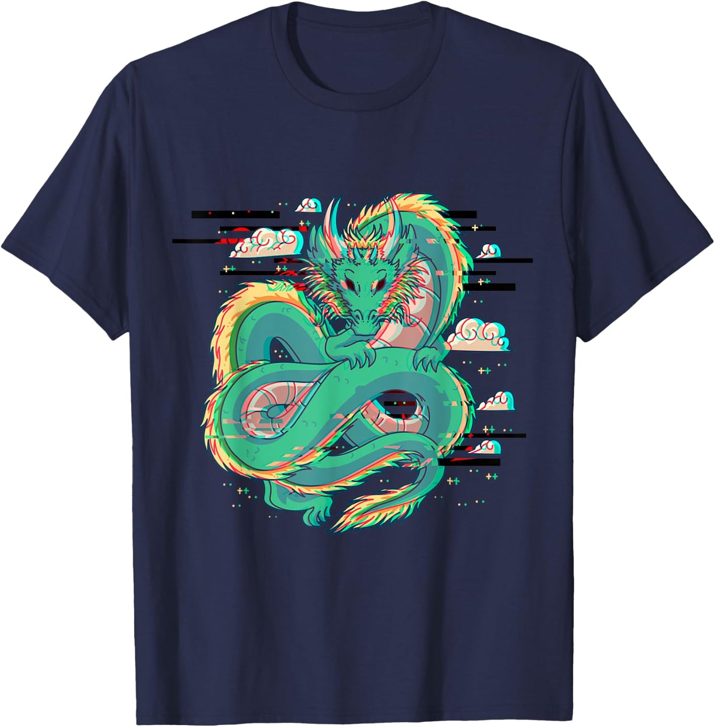 Grunge Dragon Glitch Dragon Aesthetic Style Japan Vaporwave T-Shirt - T-Shirt | Navy