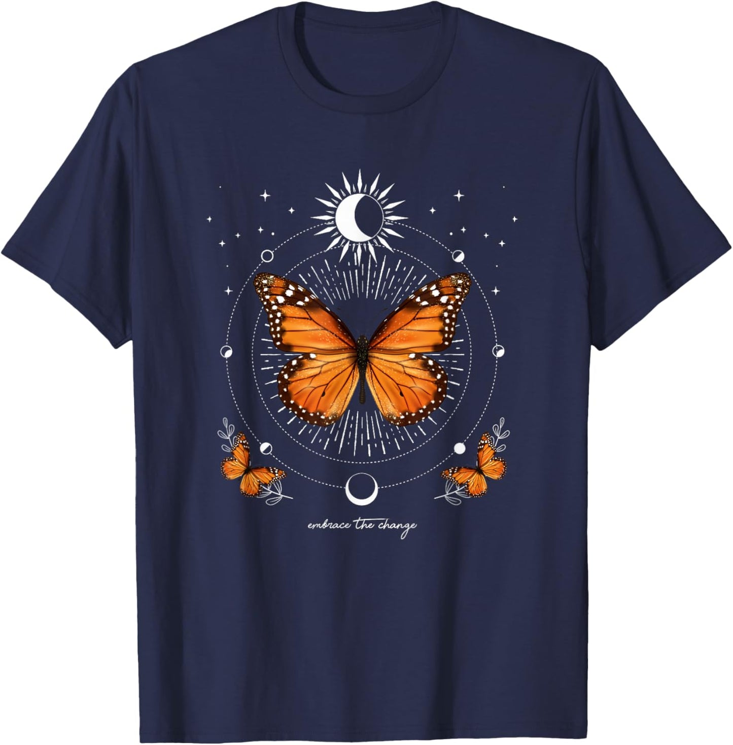 Monarch Butterfly Celestial Butterfly Sun Moon Phase Magical T-Shirt - T-Shirt | Navy