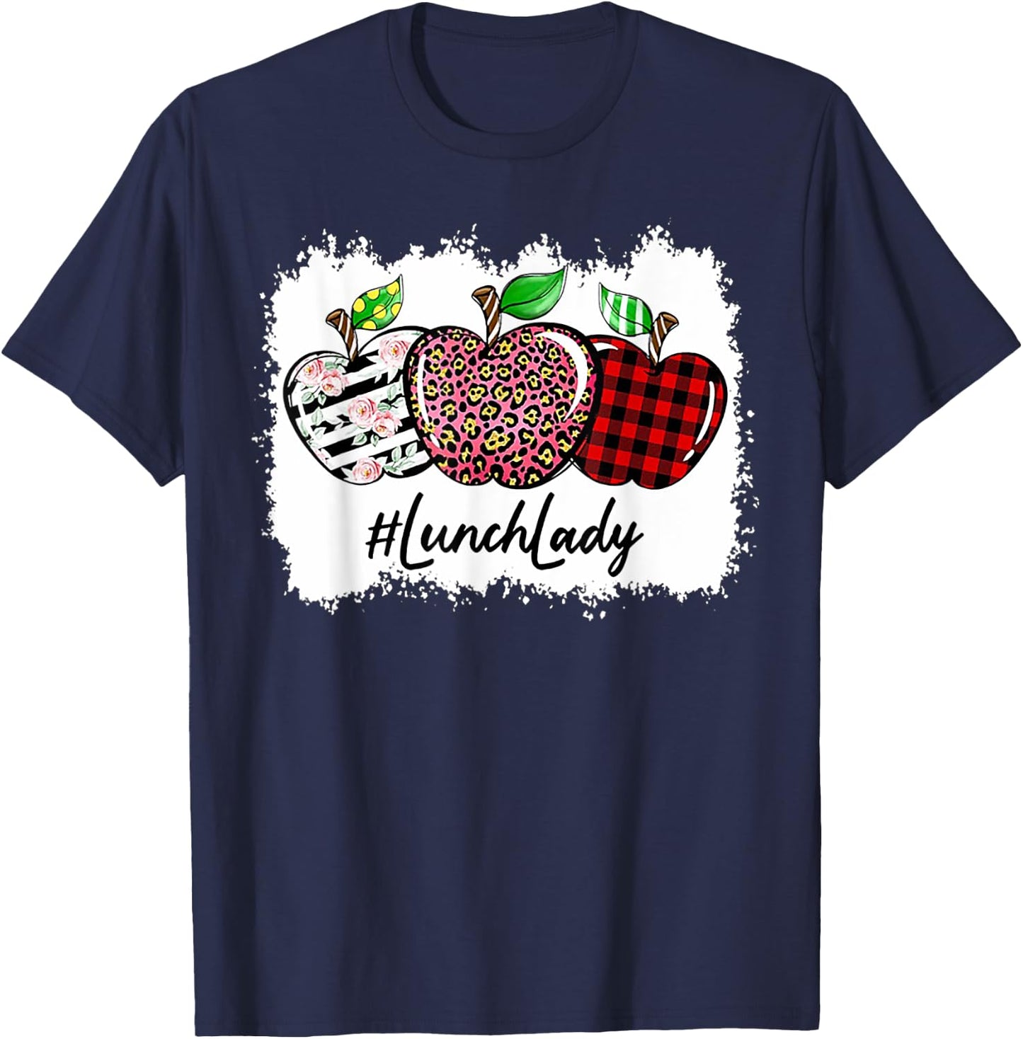 Teach Love Inspire Lunch Lady Apple Leopard Red Plain T-Shirt - T-Shirt | Navy
