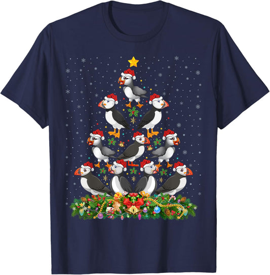 Puffin Bird Xmas Tree Gift Santa Hat Puffin Christmas T-Shirt - T-Shirt | Navy