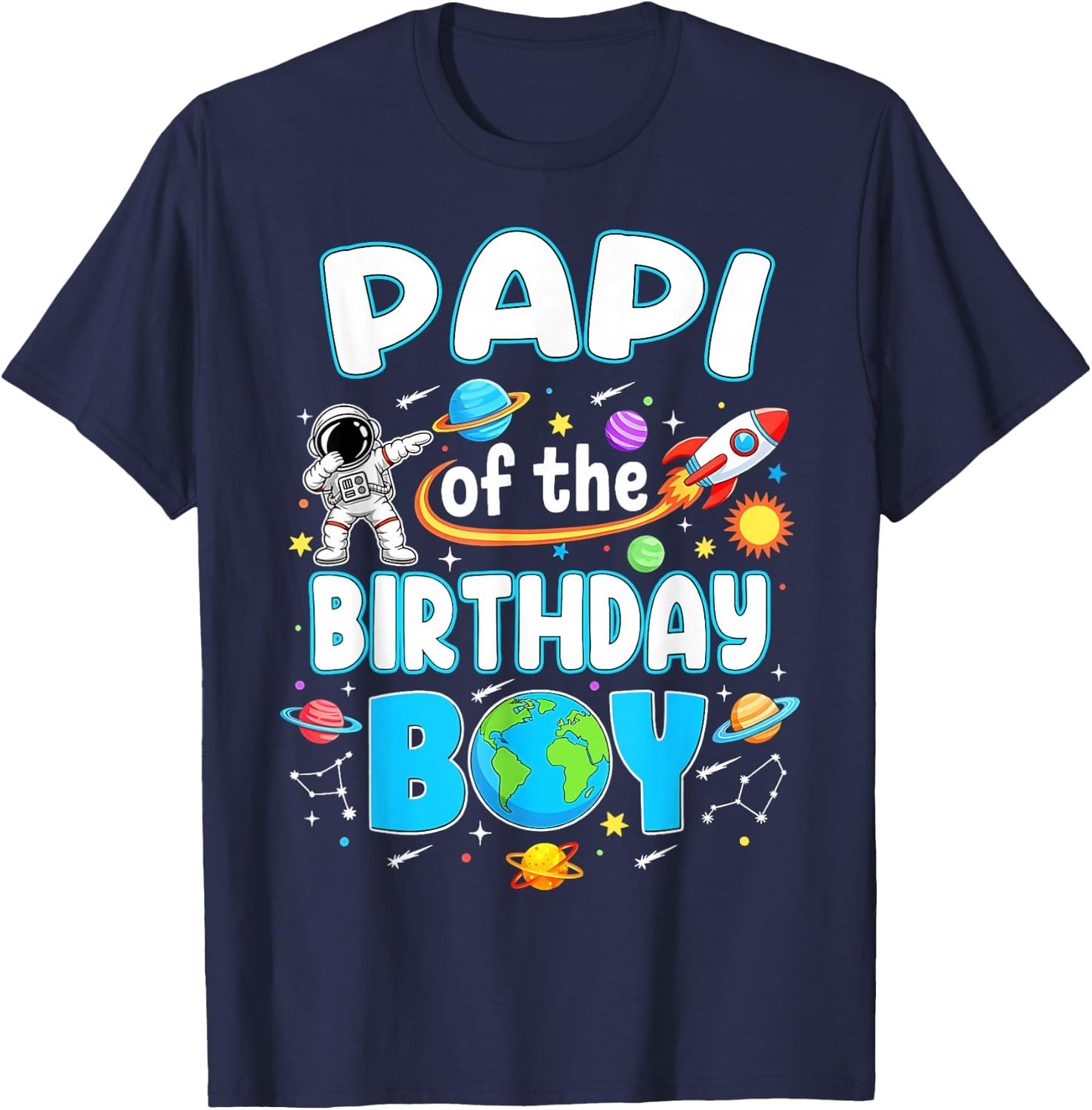 Papi of The Birthday Boy Astronaut Family Space Planets T-Shirt - T-Shirt | Navy