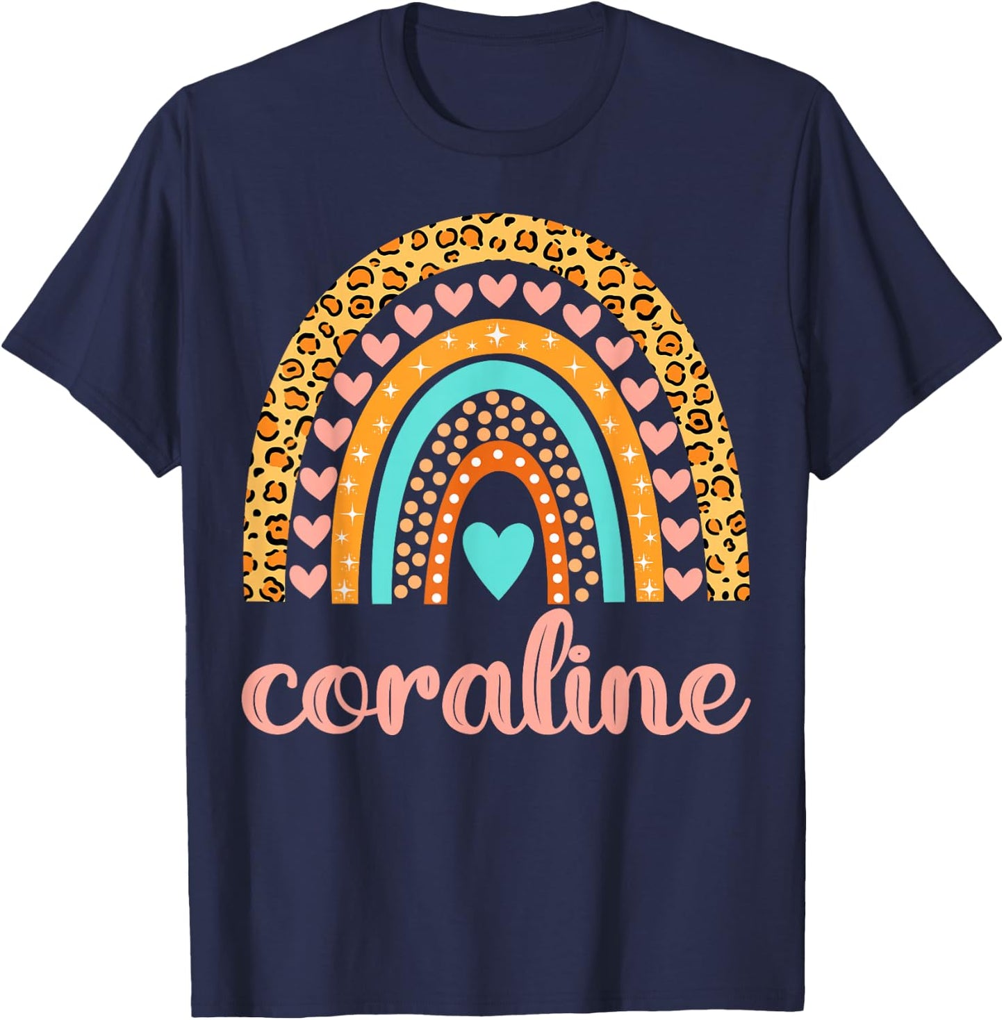 Coraline Name Shirts & Gifts Coraline -Kids Black Small Modern Letter Print T-Shirt - T-Shirt | Navy