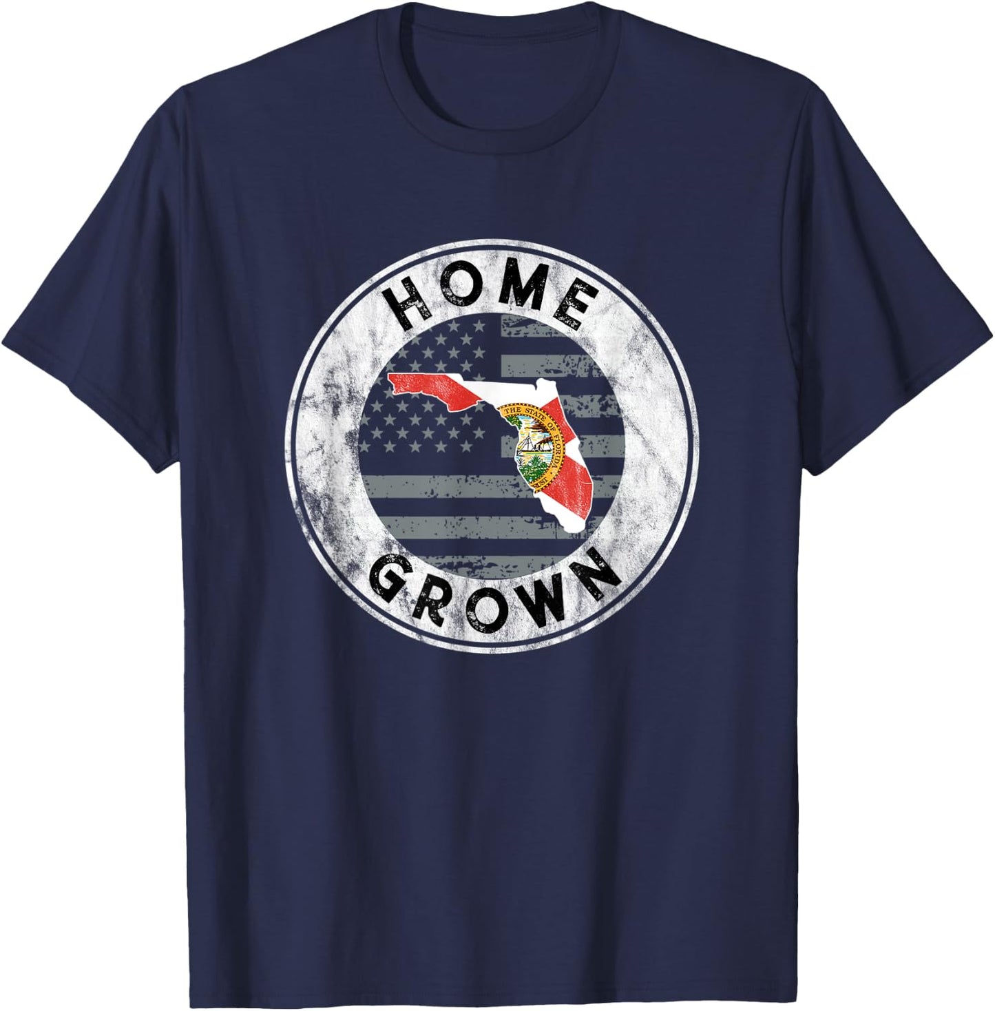Florida Home Grown State Country American Flag Pride Love FL Women Men T-Shirt - T-Shirt | Navy