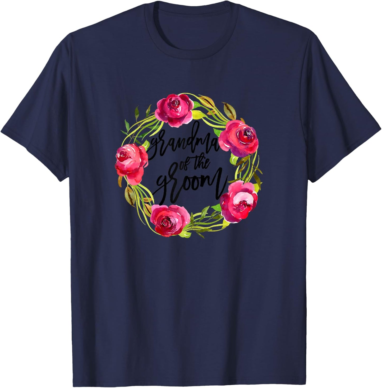 Grandma of the Groom Cute Floral Bridal Party Wedding Shower T-Shirt - T-Shirt | Navy