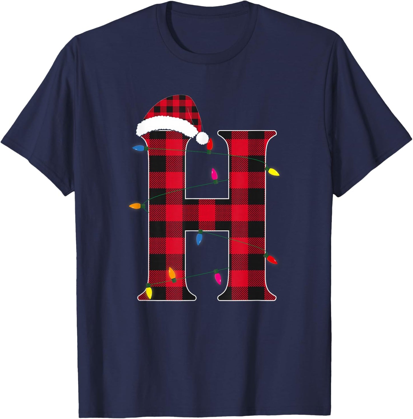 Awesome Letter H Initial Name Buffalo Plaid Christmas T-Shirt - T-Shirt | Navy