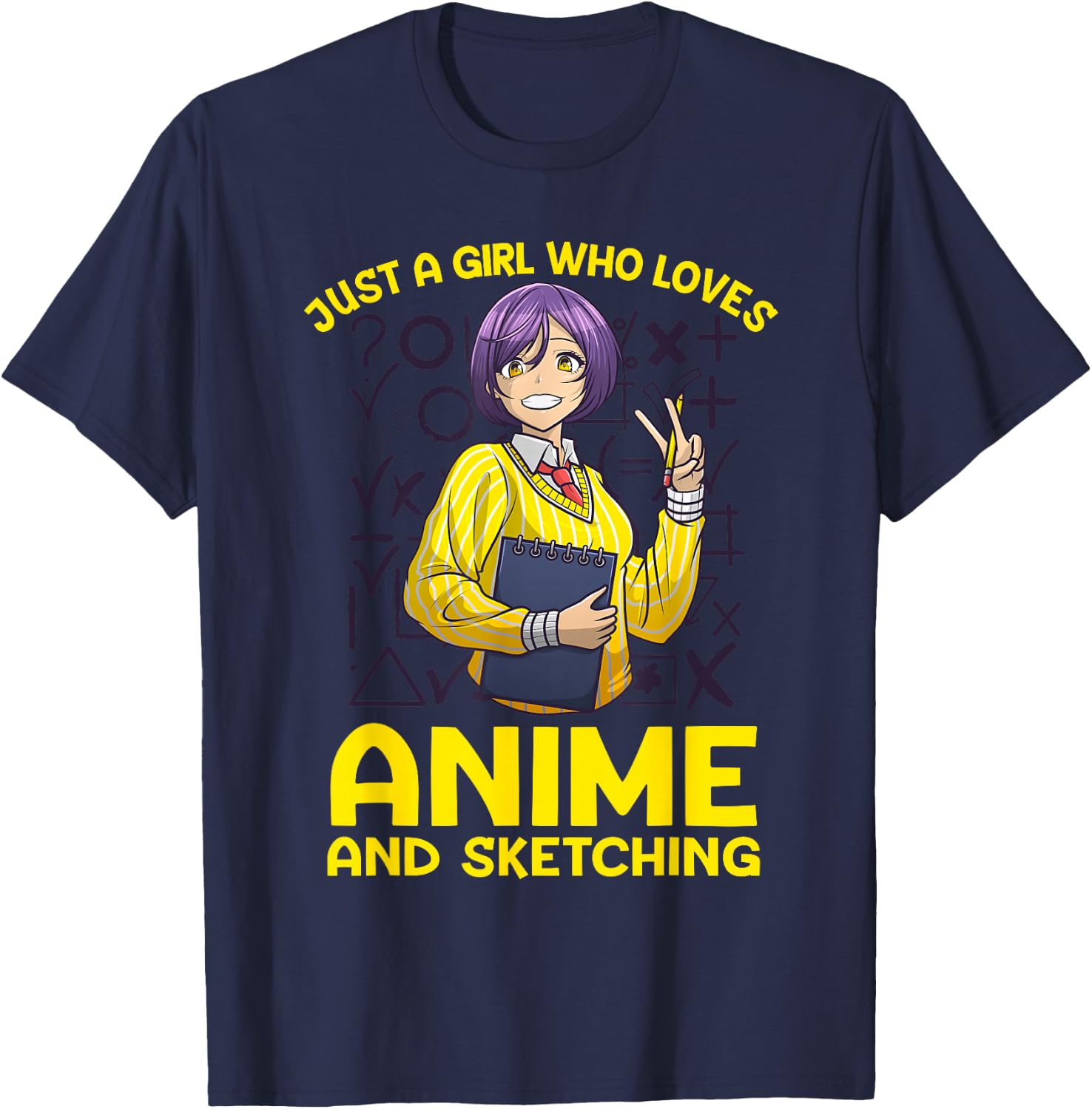 Anime Art Teen Girl Anime Merch Sketch Anime Lover T-Shirt - T-Shirt | Navy