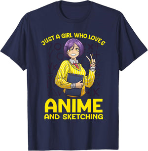 Anime Art Teen Girl Anime Merch Sketch Anime Lover T-Shirt - T-Shirt | Navy