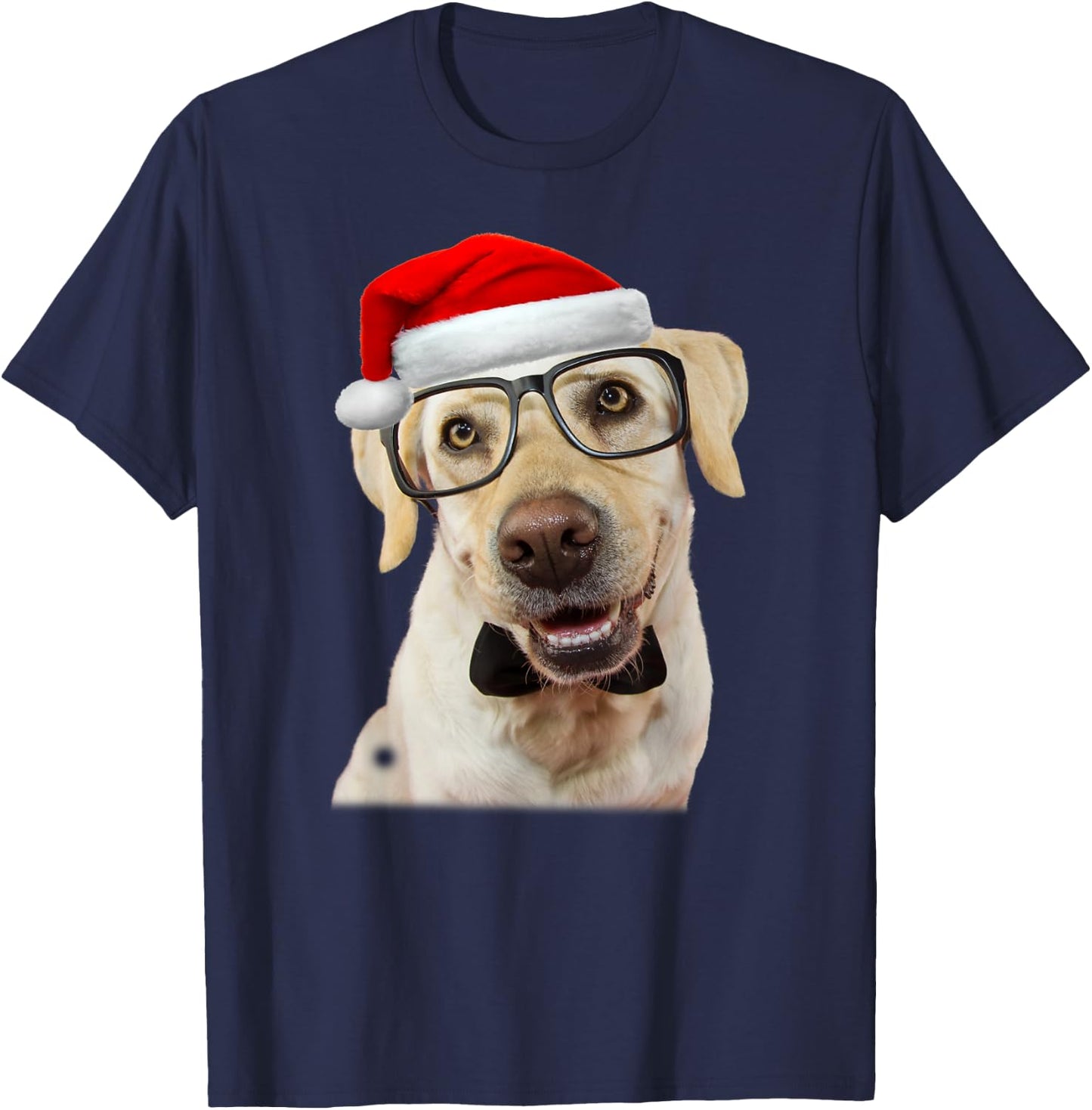 Yellow Lab Glasses Santa Hat Christmas Labrador Retriever T-Shirt - T-Shirt | Navy
