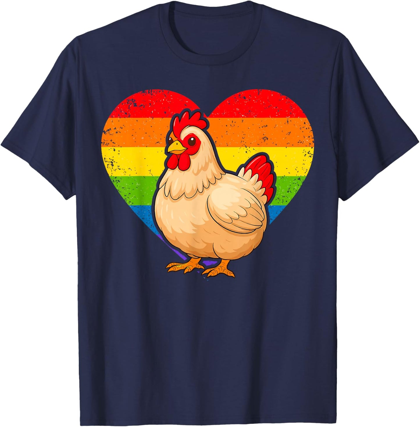 Chicken Rainbow Heart T-Shirt - T-Shirt | Navy