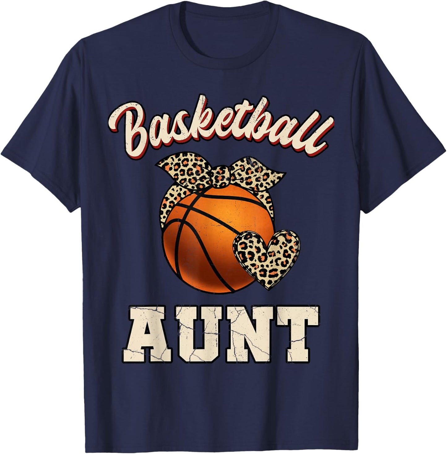 Basketball Aunt Bandana Leopard Heart Fans Mother's Day T-Shirt - T-Shirt | Navy