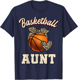 Basketball Aunt Bandana Leopard Heart Fans Mother's Day T-Shirt - T-Shirt | Navy