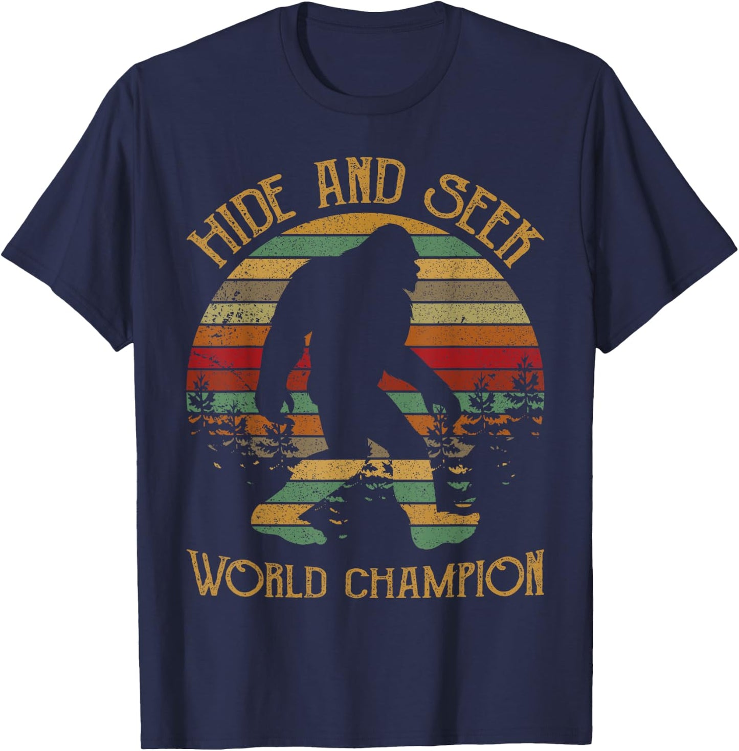Retro Vintage Bigfoot Yeti Sasquatch Hide And Seek Shirt T-Shirt - T-Shirt | Navy