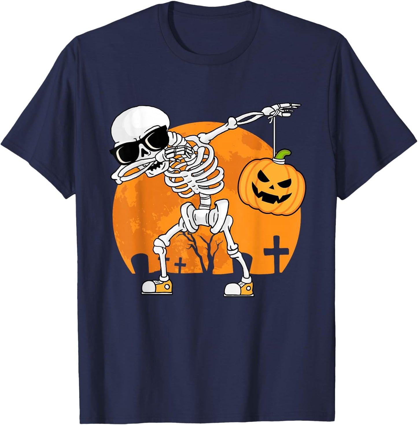 Dabbing Skeleton Funny Halloween Pumpkin Men Boys Kids T-Shirt - T-Shirt | Navy