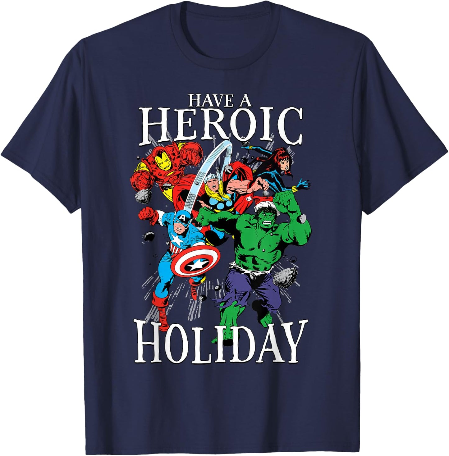 Marvel Avengers Heroic Holiday Christmas Group Shot T-Shirt - T-Shirt | Navy