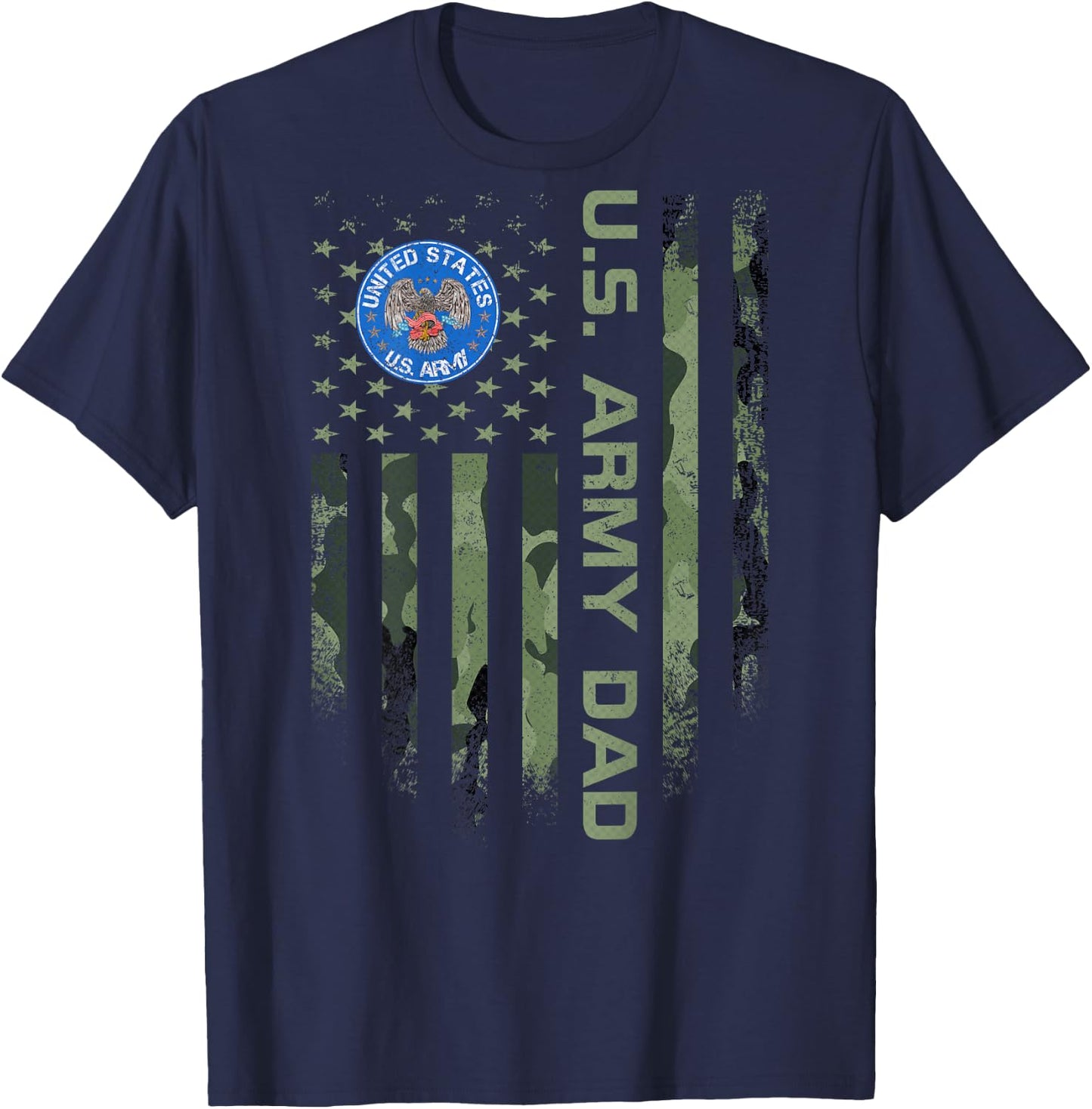 Vintage USA American Flag Proud US Army Veteran Dad Funny T-Shirt - T-Shirt | Navy