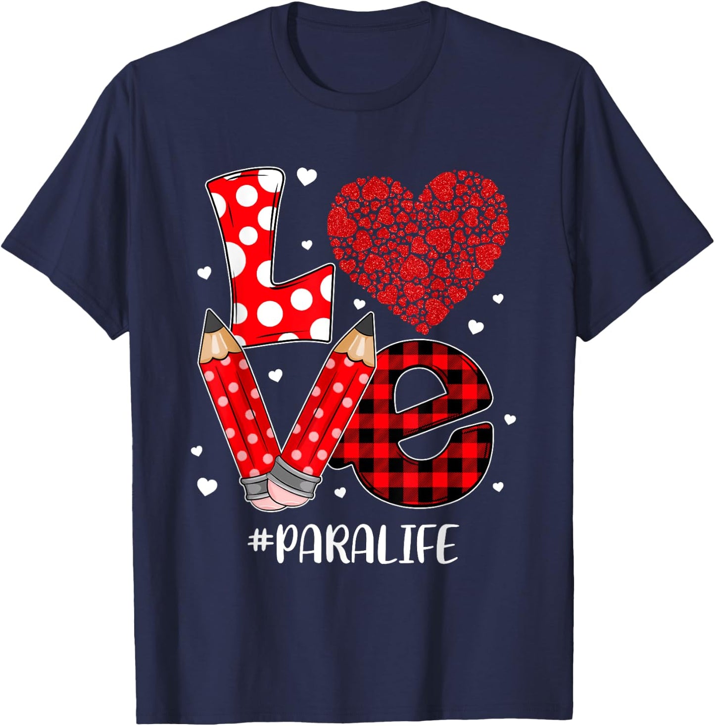 Funny Plaid Heart LOVE Para Life Valentine Day Christmas T-Shirt - T-Shirt | Navy