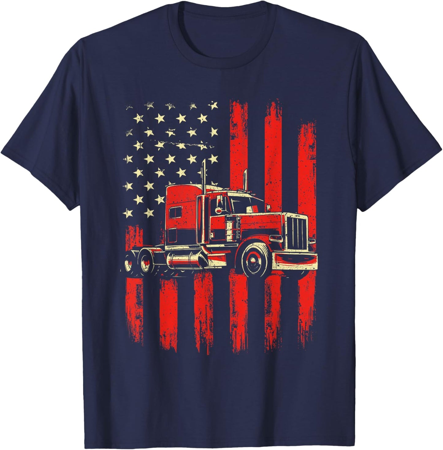 American Trucker - Semi Truck Driver Trucking Big Rig T-Shirt - T-Shirt | Navy