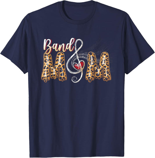 Band Mom Leopard Print Proud Mom Musical Marching Band T-Shirt - T-Shirt | Navy