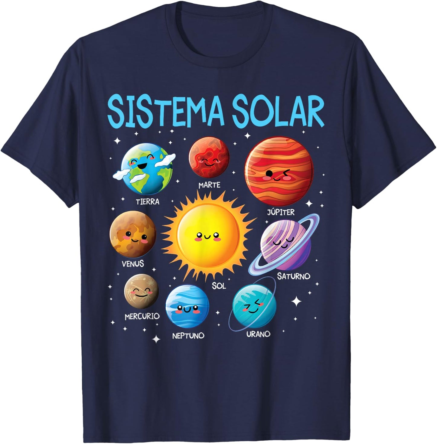 Spanish Solar System Cute Planet Space Español Sistema solar T-Shirt - T-Shirt | Navy