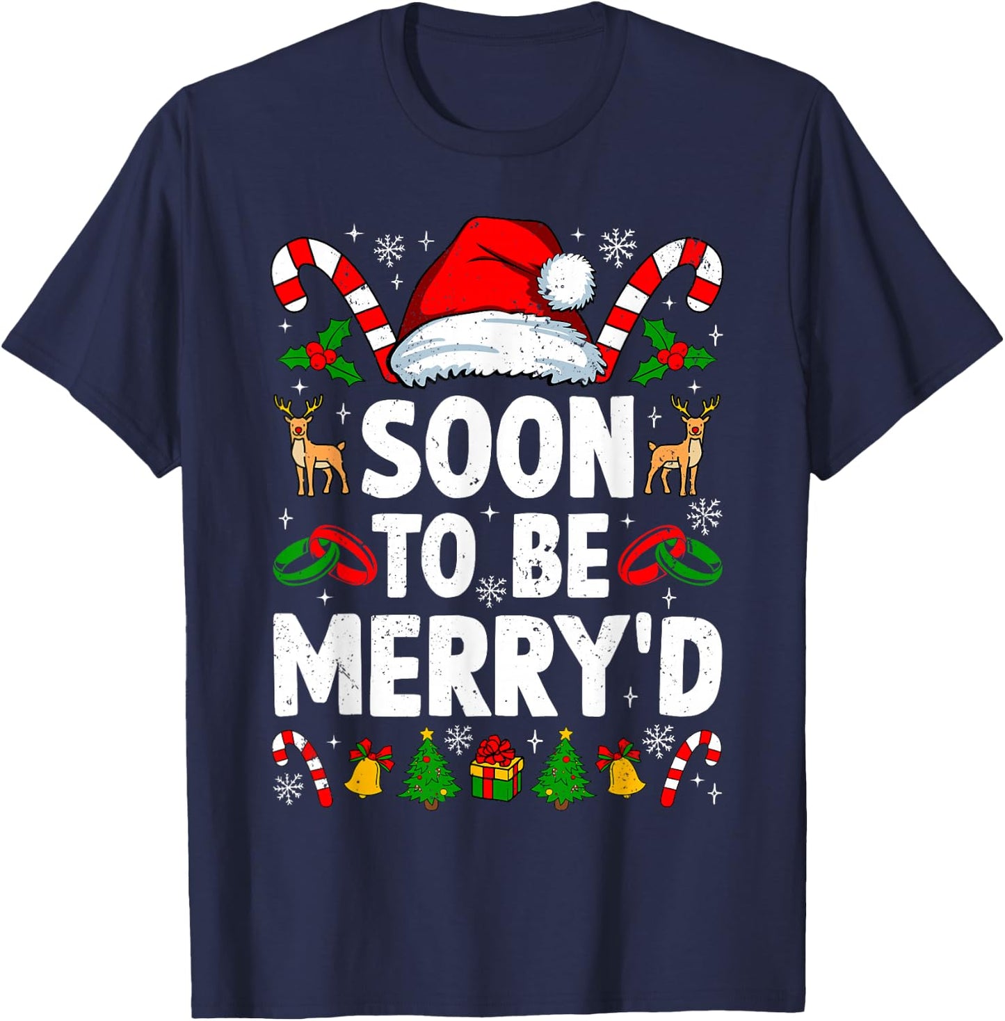Soon to Be Merry'd Engaged Christmas Squad Couples Fiance T-Shirt - T-Shirt | Navy
