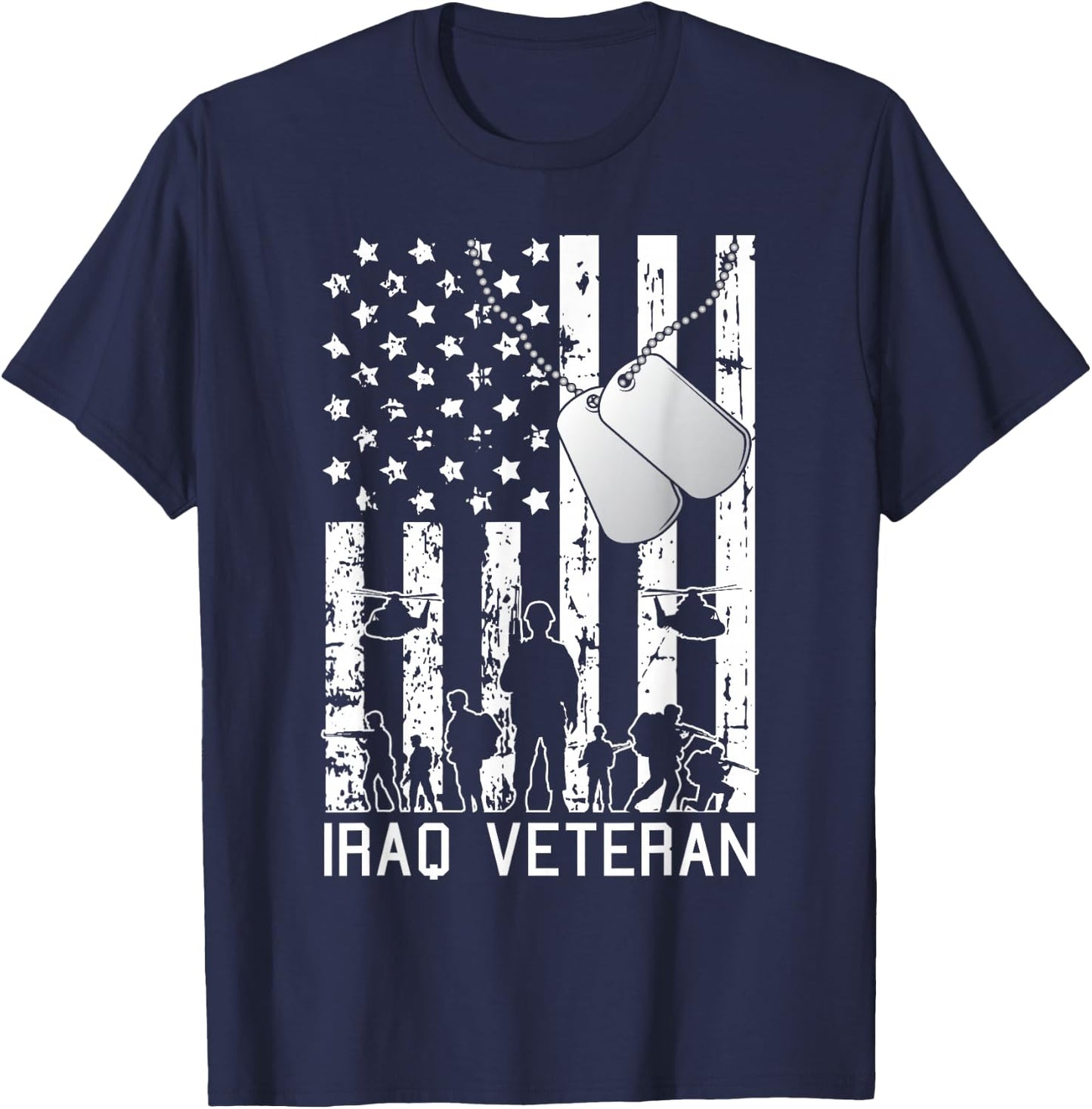 Iraq Veteran American Flag Dog Tag Military Army Soldier T-Shirt - T-Shirt | Navy