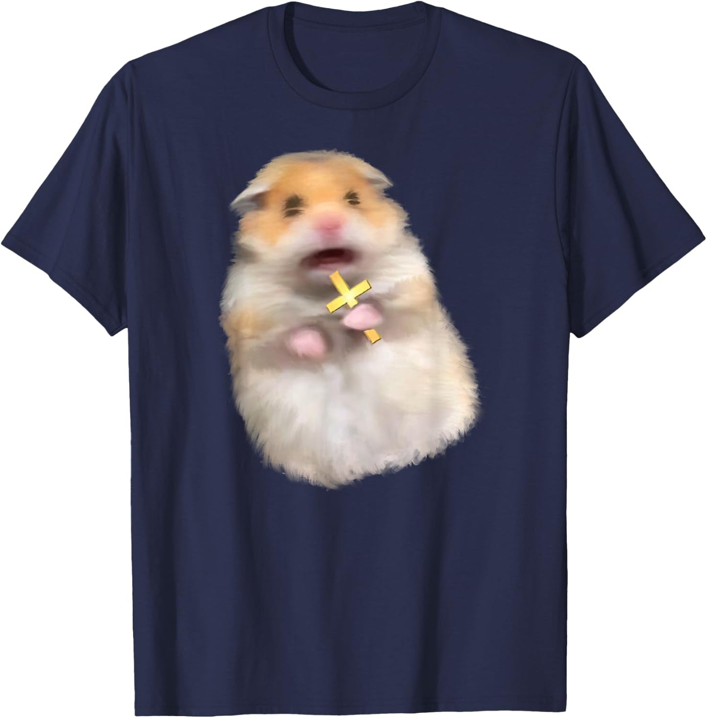 Scared Hamster Meme Kids Cute Christian Hamster Sacred Cross T-Shirt - T-Shirt | Navy