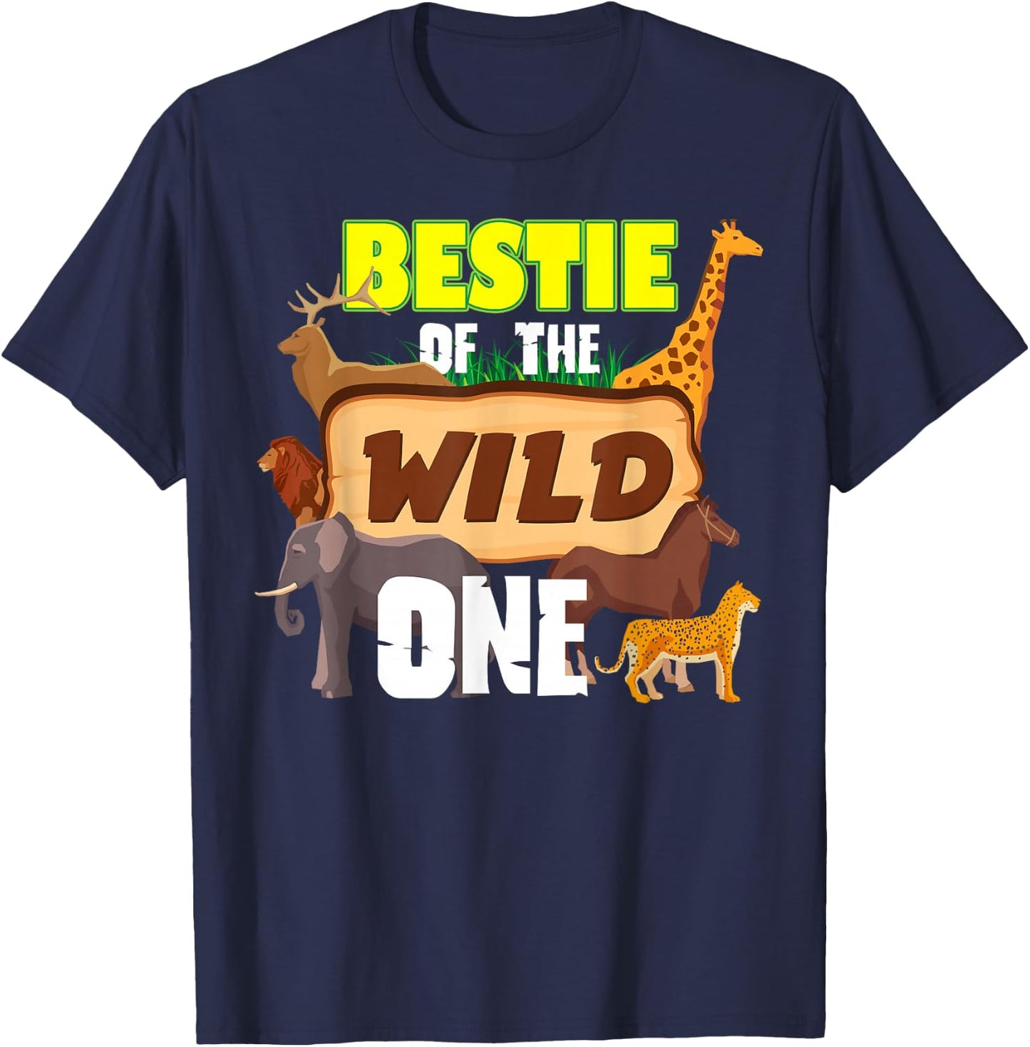 Bestie Of The Wild One Zoo Keeper Safari Animal Birthday T-Shirt - T-Shirt | Navy