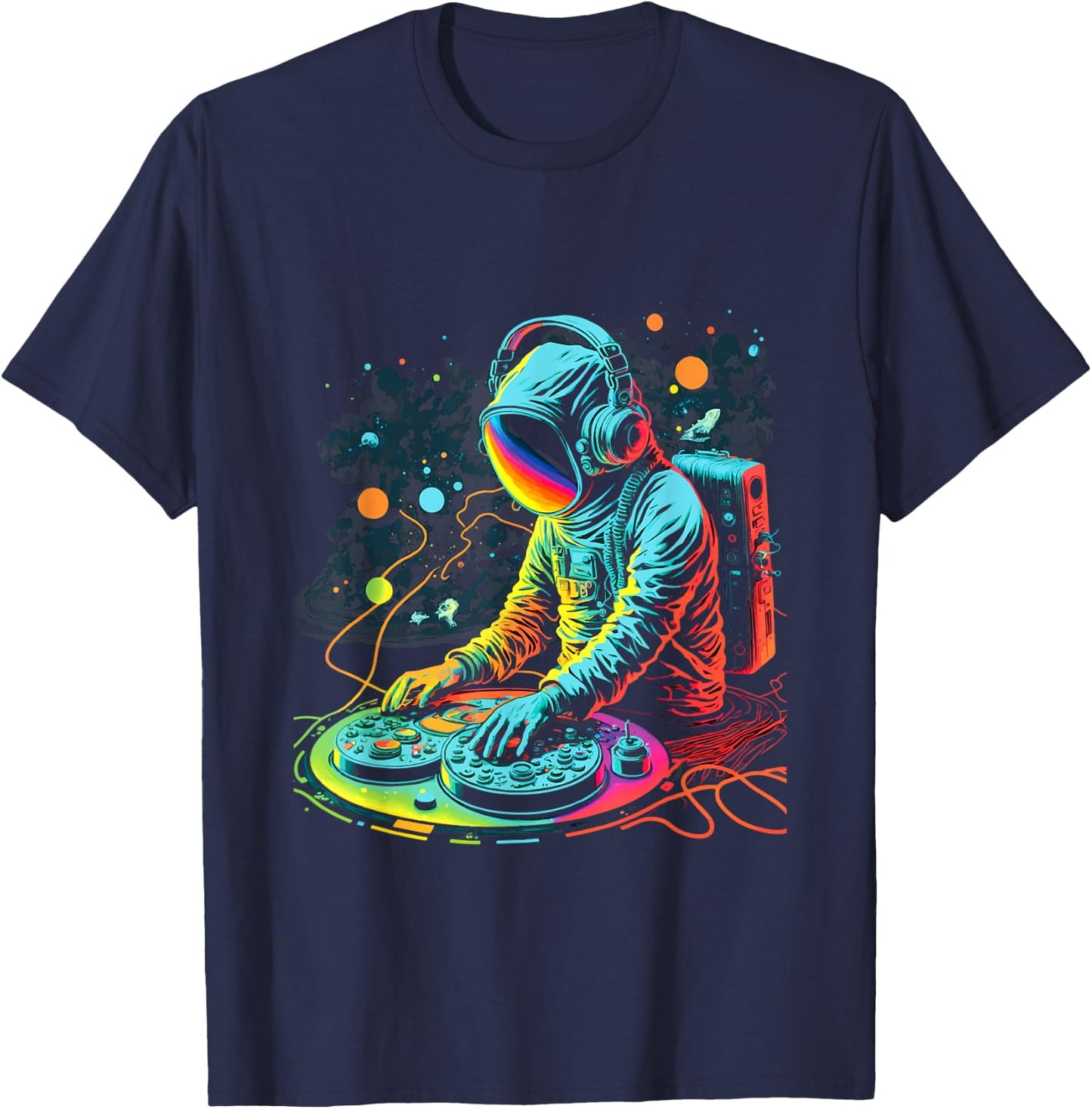 Astronaut DJ Playing Turntables in Space | EDM cool Graphic T-Shirt - T-Shirt | Navy
